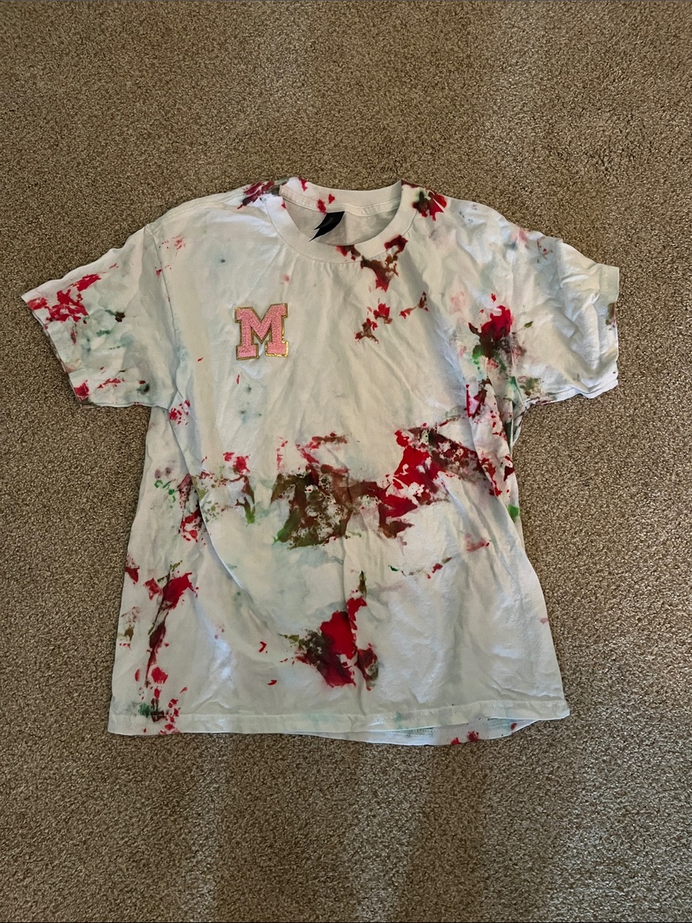 Gildan White Tee with Red Tie-Dye Accents